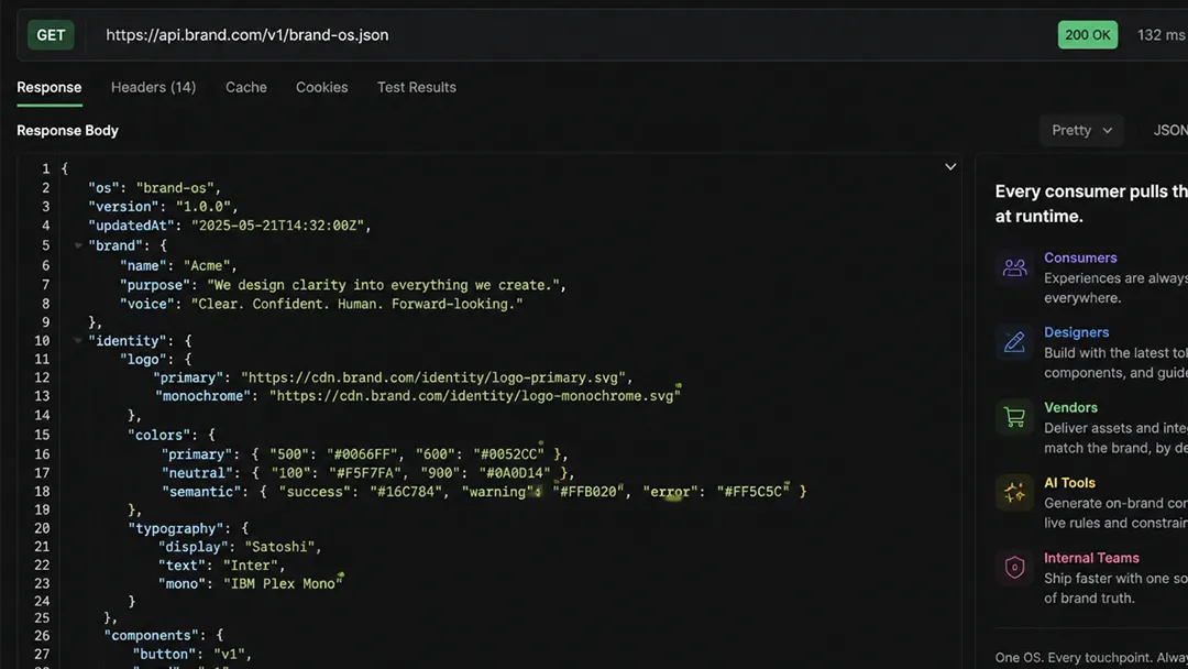 The BLAK OS JSON served from an API endpoint